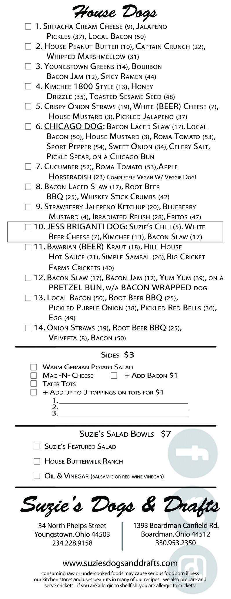 suzie's dogs and drafts - Boardman, OH menu_pic