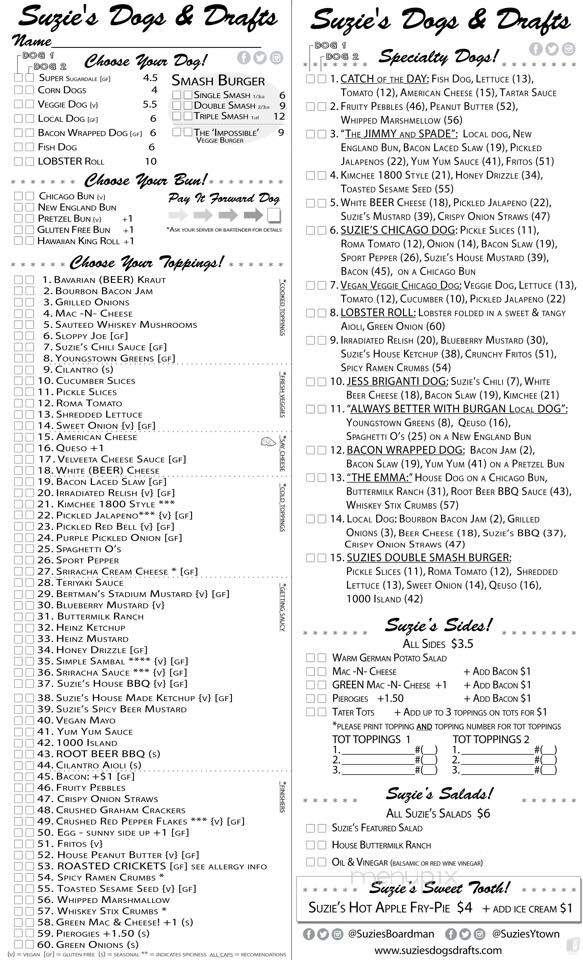 suzie's dogs and drafts - Boardman, OH menu_pic