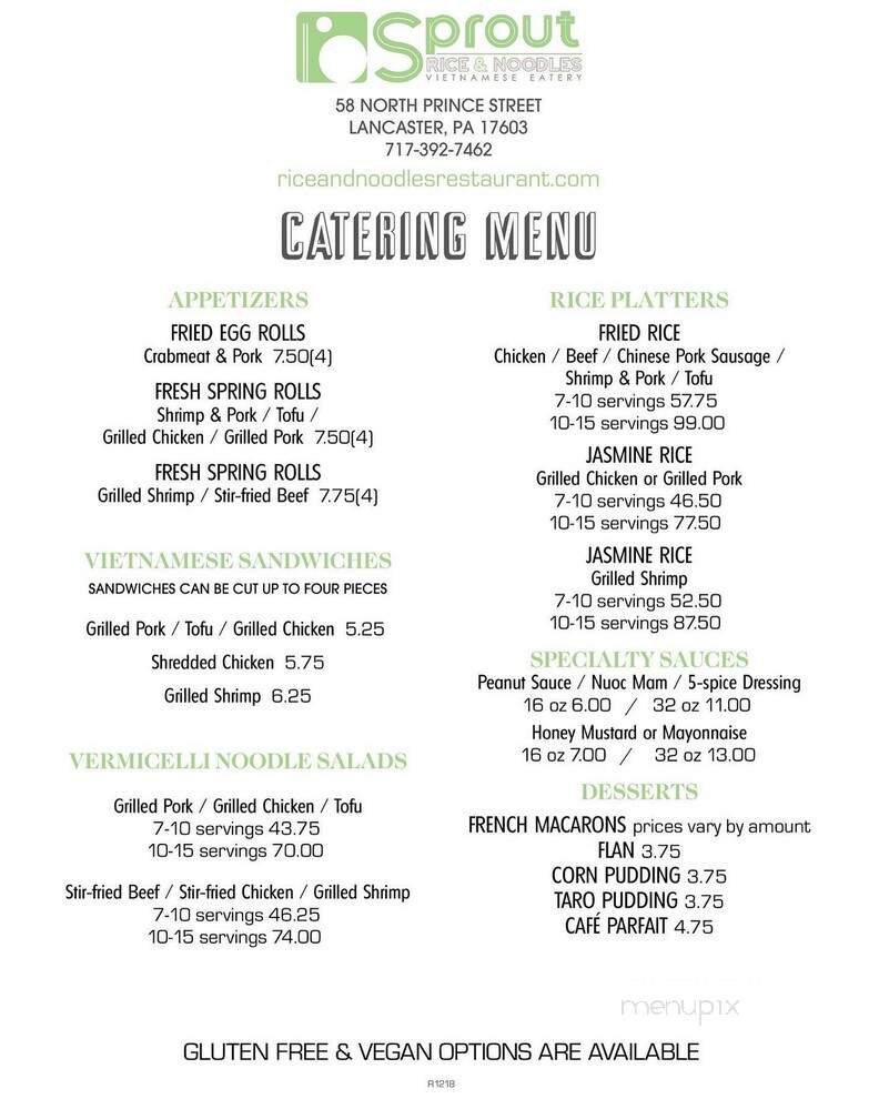 Sprout of Rice & Noodles - Lancaster, PA menu_pic
