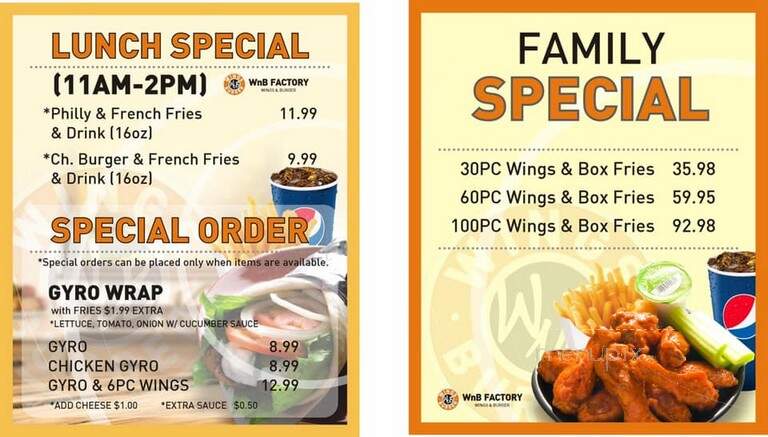 WNB Factory- Wings And Burgers - Decatur, GA menu_pic