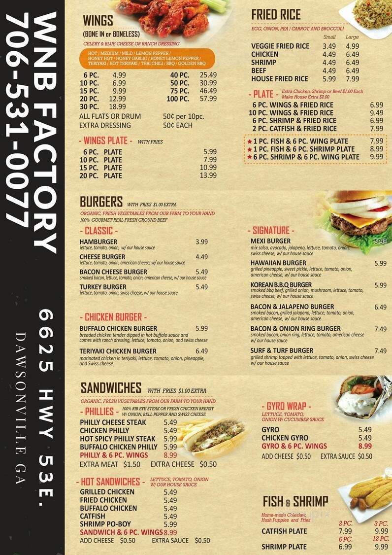 WNB Factory- Wings And Burgers - Decatur, GA menu_pic