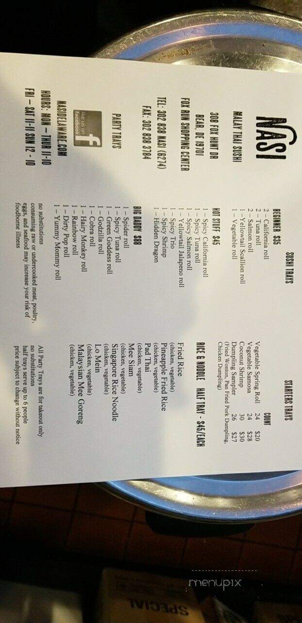 Nasi Malay Thai Sushi - Bear, DE menu_pic