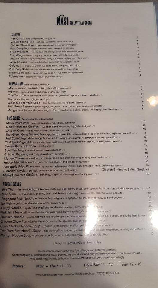 Nasi Malay Thai Sushi - Bear, DE menu_pic