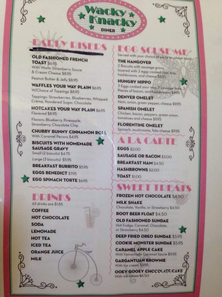 Wacky Knacky Diner - Osage Beach, MO menu_pic