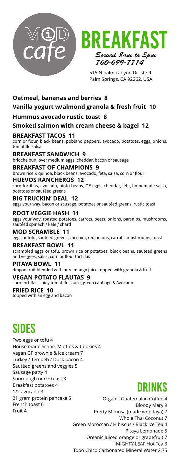 Mod Cafe - Palm Springs, CA menu_pic