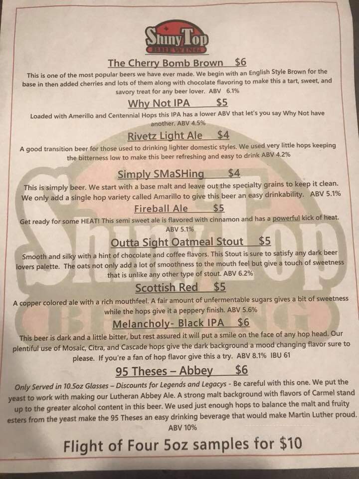 Shiny Top Brewing - Fort Dodge, IA menu_pic