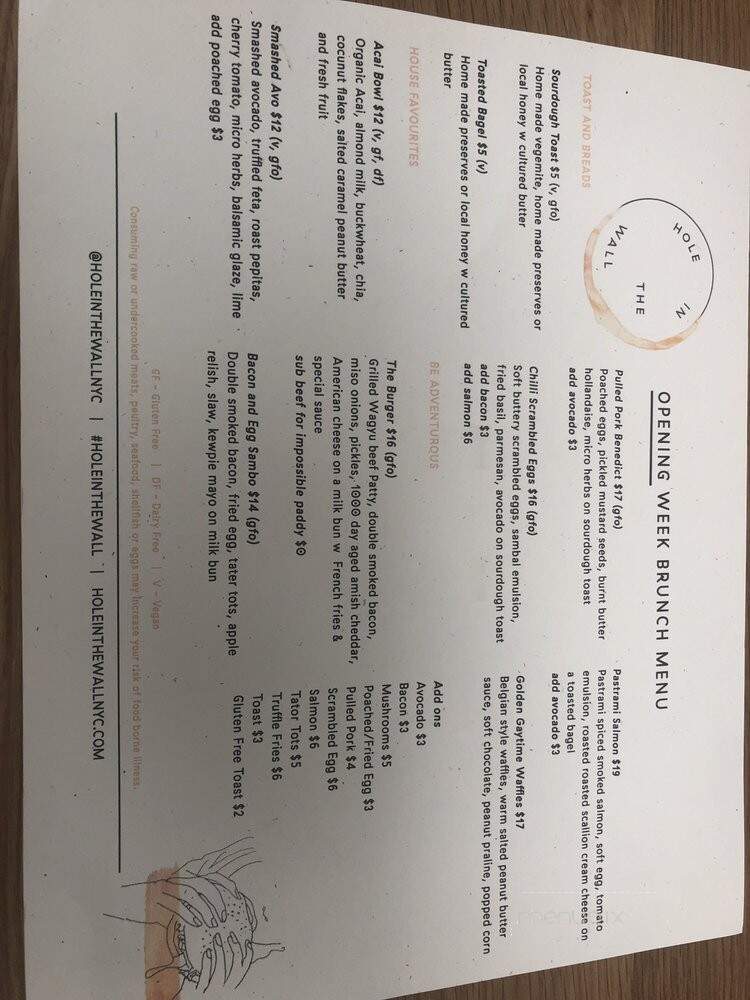 Hole in the Wall - New York, NY menu_pic
