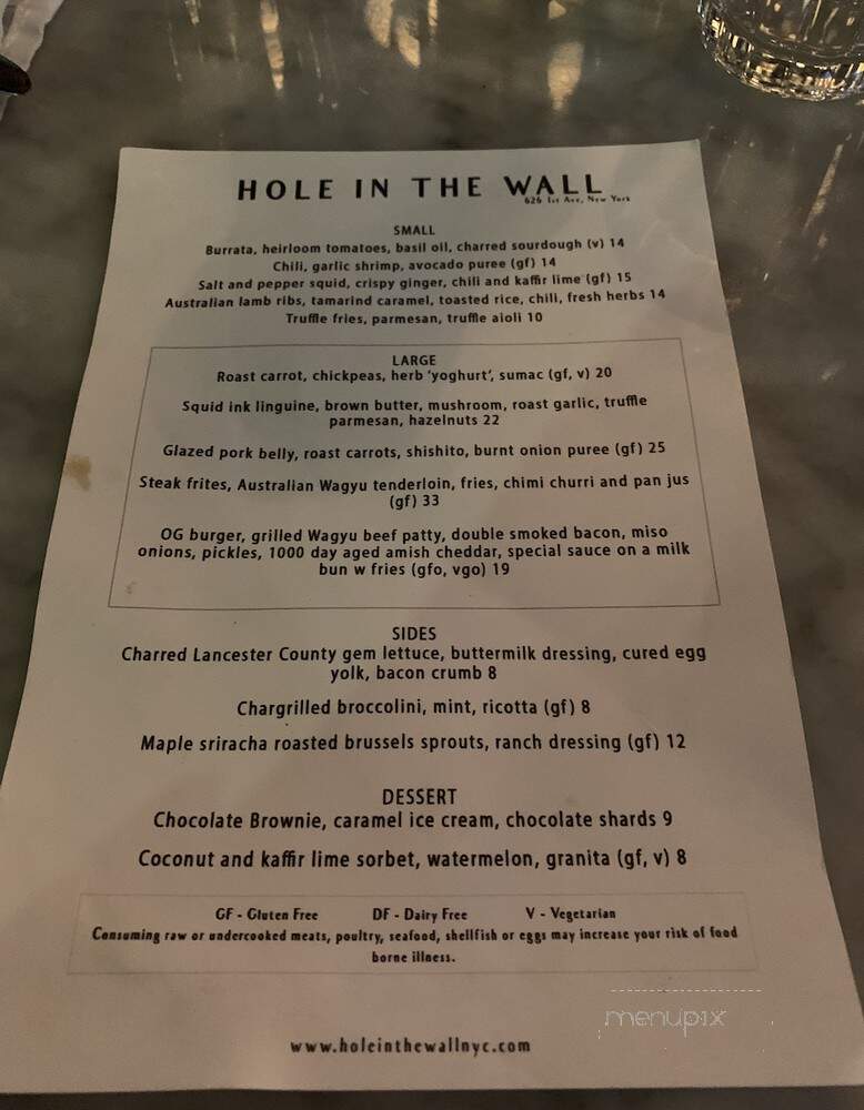 Hole in the Wall - New York, NY menu_pic