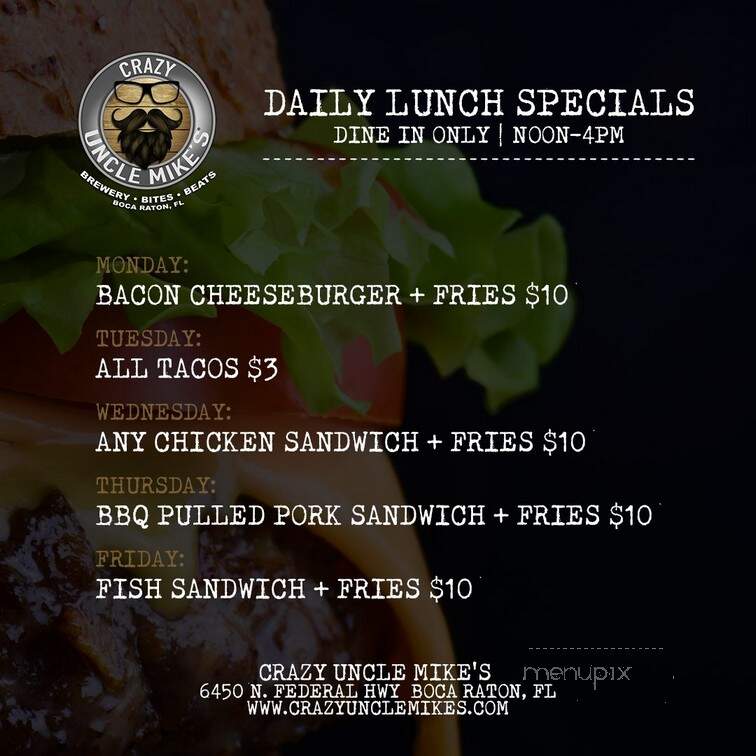 Crazy Uncle Mikes - Boca Raton, FL menu_pic