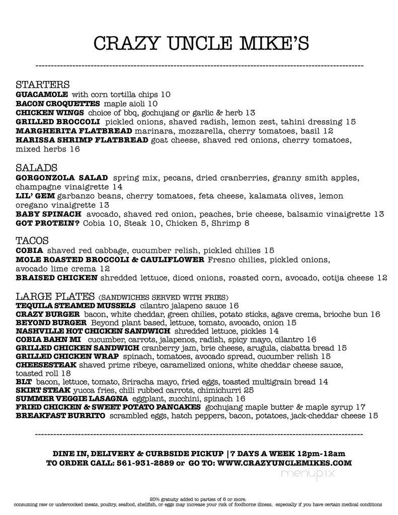 Crazy Uncle Mikes - Boca Raton, FL menu_pic