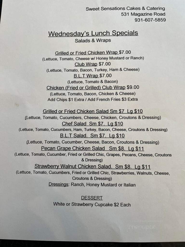 Sweet Sensations - Pulaski, TN menu_pic