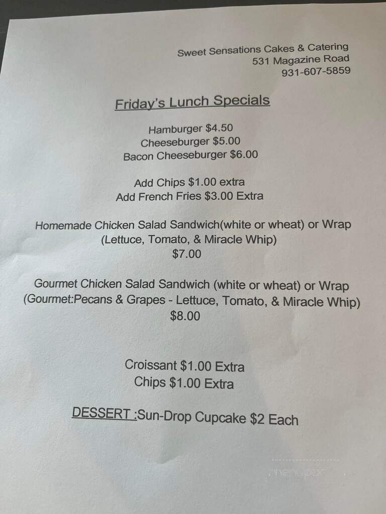 Sweet Sensations - Pulaski, TN menu_pic