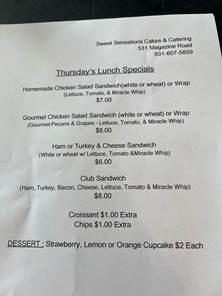 Sweet Sensations - Pulaski, TN menu_pic