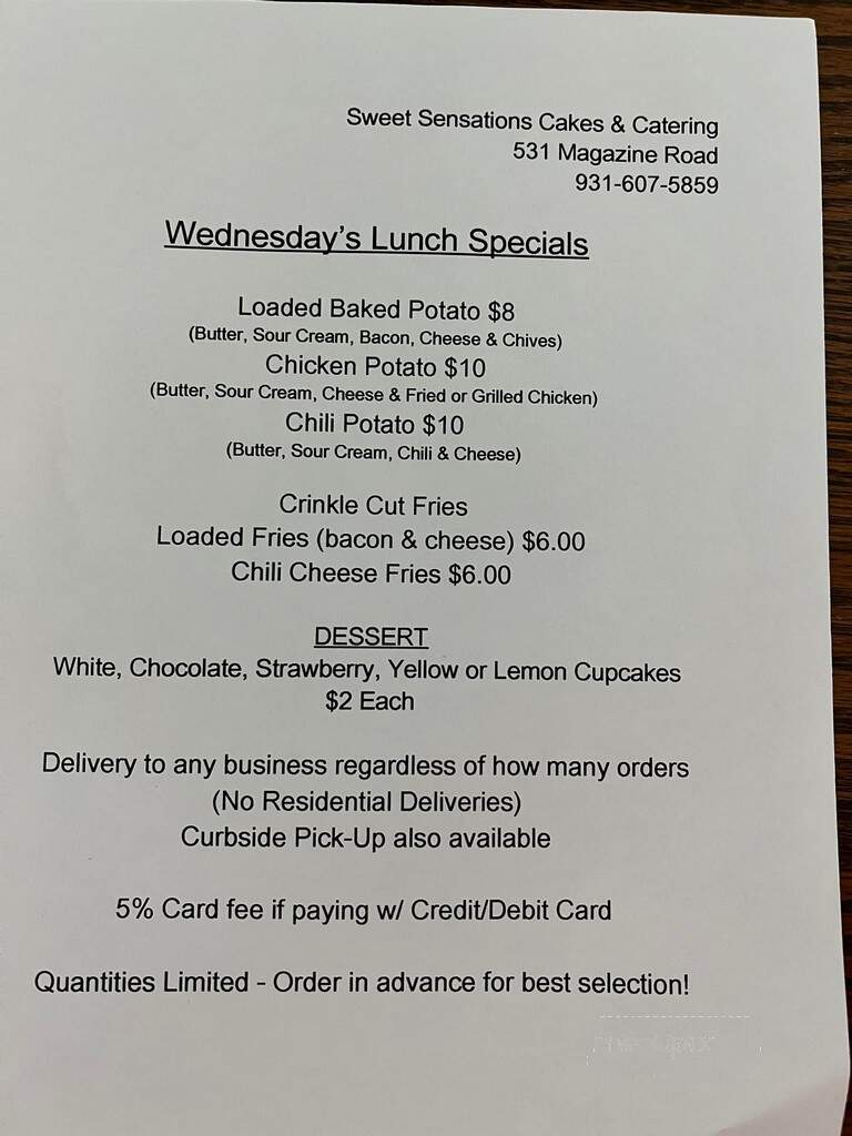 Sweet Sensations - Pulaski, TN menu_pic