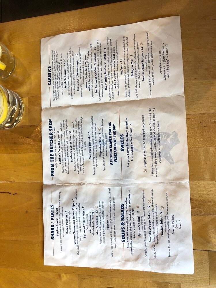 Foothills Butcher Bar: Black Mountain - Black Mountain, NC menu_pic