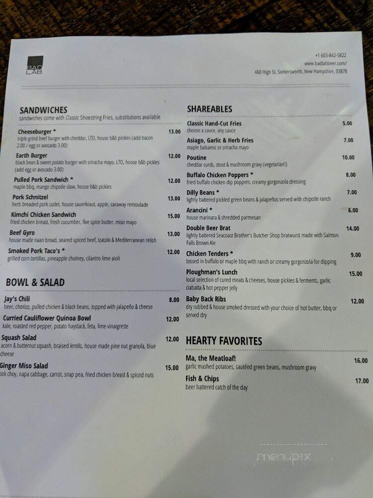 Bad Lab Beer Co - Somersworth, NH menu_pic