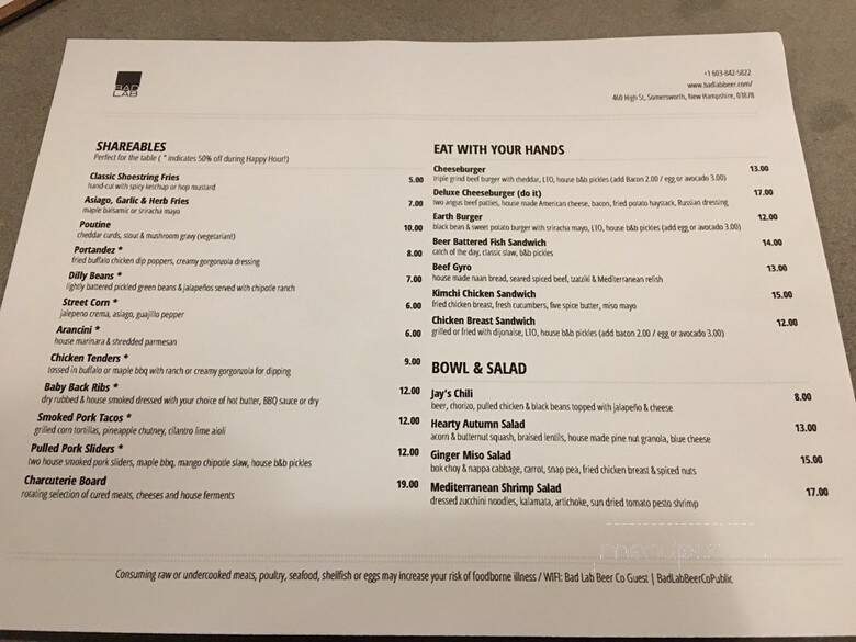 Bad Lab Beer Co - Somersworth, NH menu_pic
