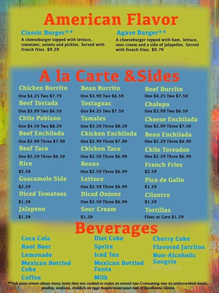Agave Mexican Grill Si - Traverse City, MI menu_pic