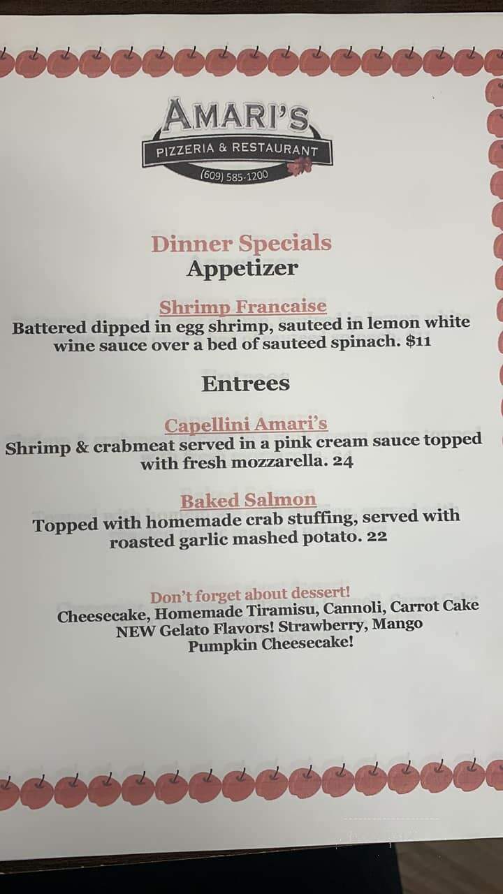 Amari's Pizzeria & Restaurant - Hamilton, NJ menu_pic