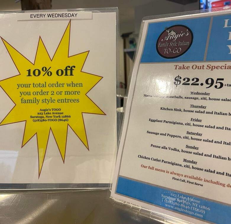 Augie's Family Style To Go - Saratoga Springs, NY menu_pic