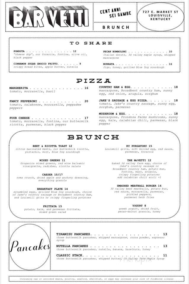 Bar Vetti - Louisville, KY menu_pic