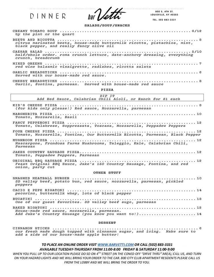 Bar Vetti - Louisville, KY menu_pic