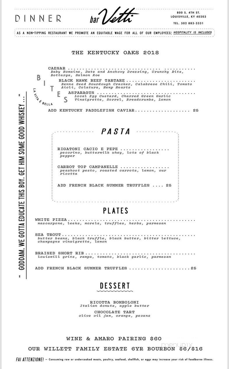 Bar Vetti - Louisville, KY menu_pic