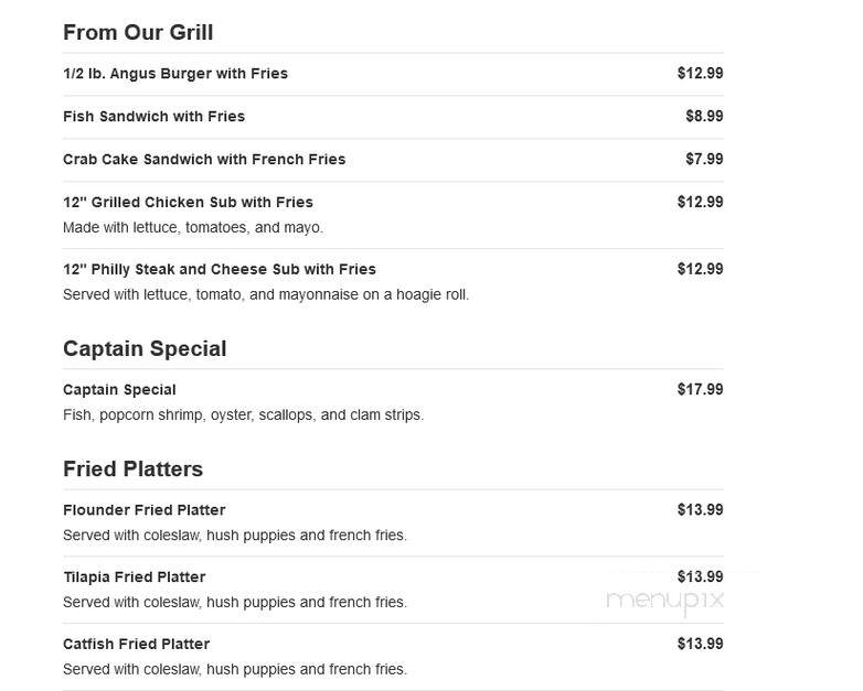 Captain's Fish House - Jamestown, NC menu_pic