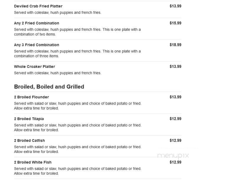 Captain's Fish House - Jamestown, NC menu_pic