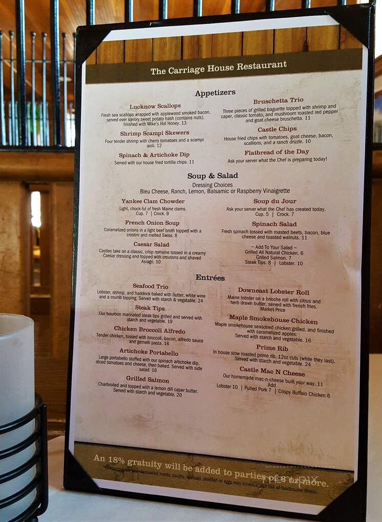 Castle In The Clouds - Moultonborough, NH menu_pic