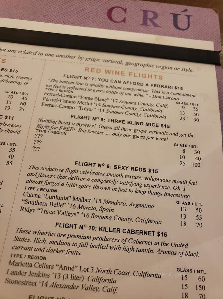 CRU Food & Wine Bar - Lexington, KY menu_pic