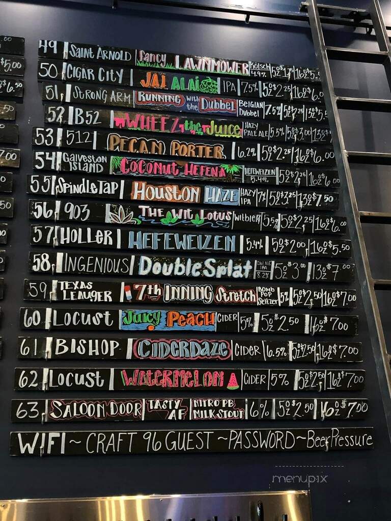 Craft 96 Draught House + Kitchen - League City, TX menu_pic