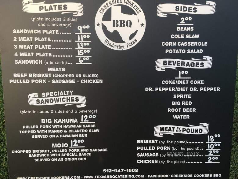 Creekside Cookers BBQ - Wimberley, TX menu_pic
