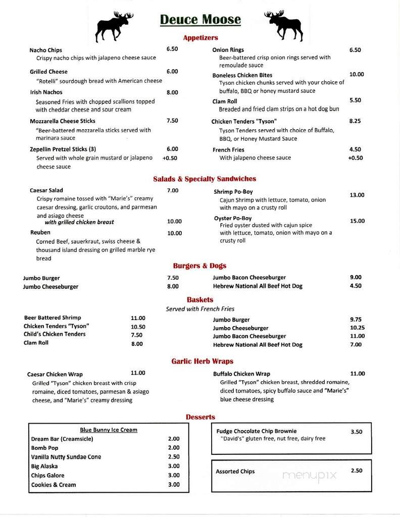 Deuce Moose Cafe and Bar - Lake George, NY menu_pic