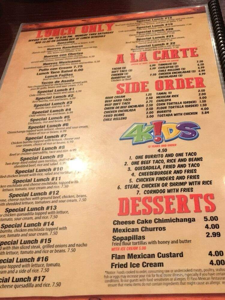 El Paso Mexican Grill - Pittsburgh, PA menu_pic