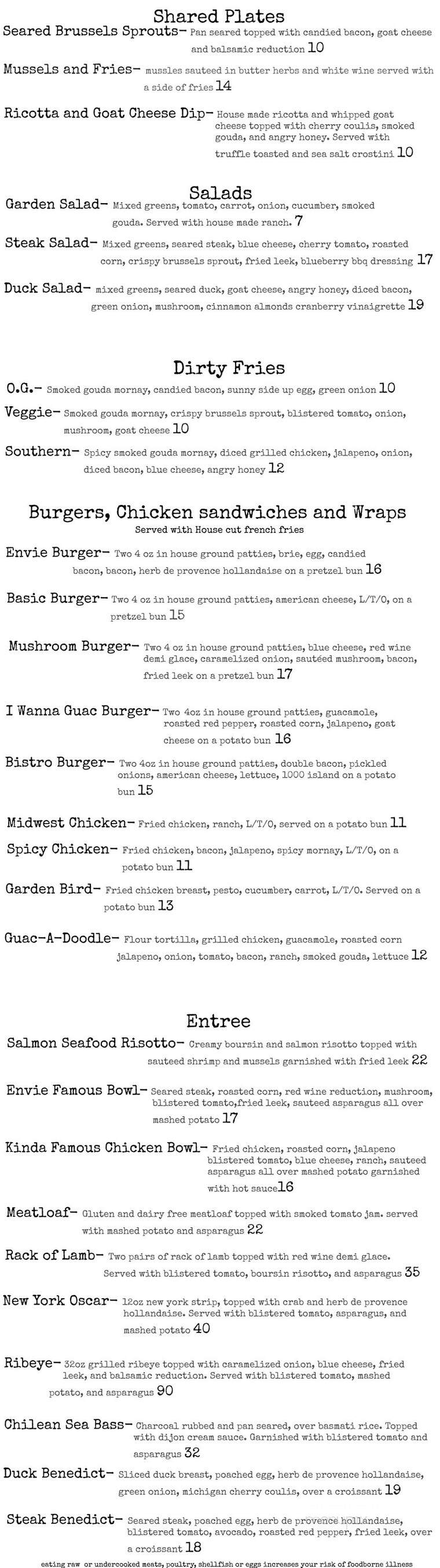 EnVie - Lansing, MI menu_pic