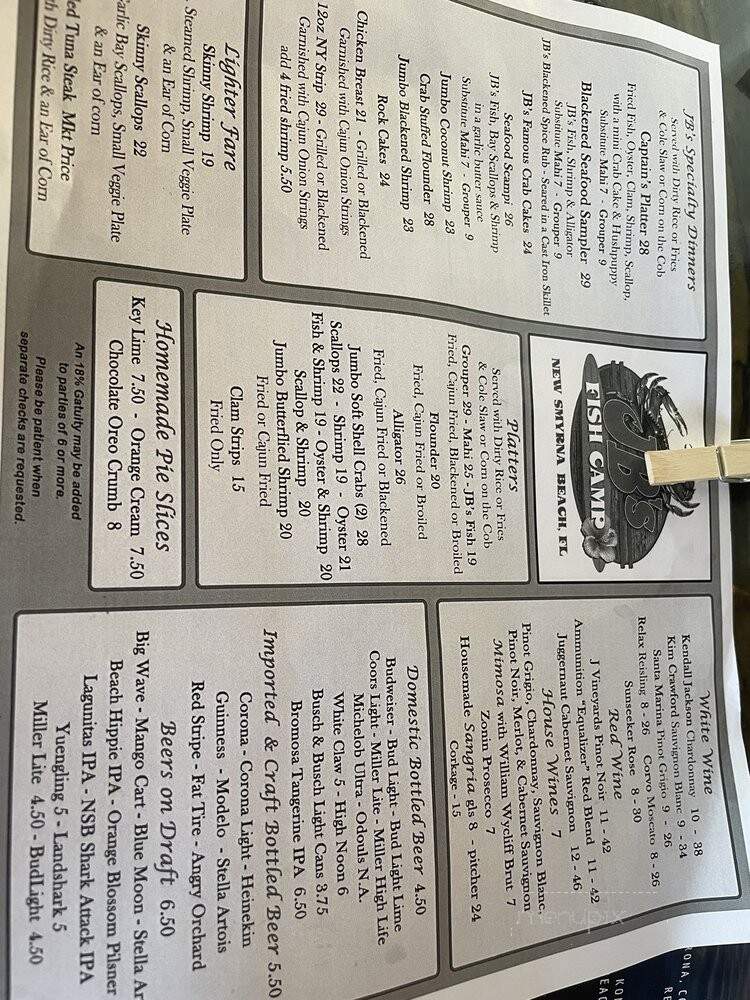 JB's Fish Camp & Seafood Restaurant - New Smyrna Beach, FL menu_pic