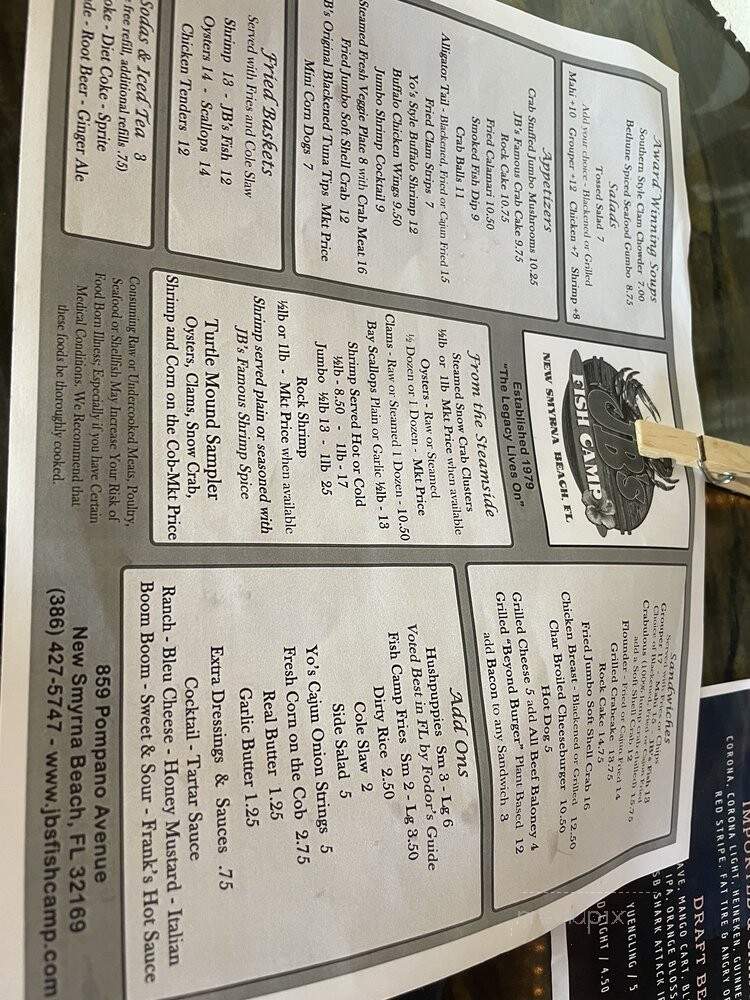 JB's Fish Camp & Seafood Restaurant - New Smyrna Beach, FL menu_pic