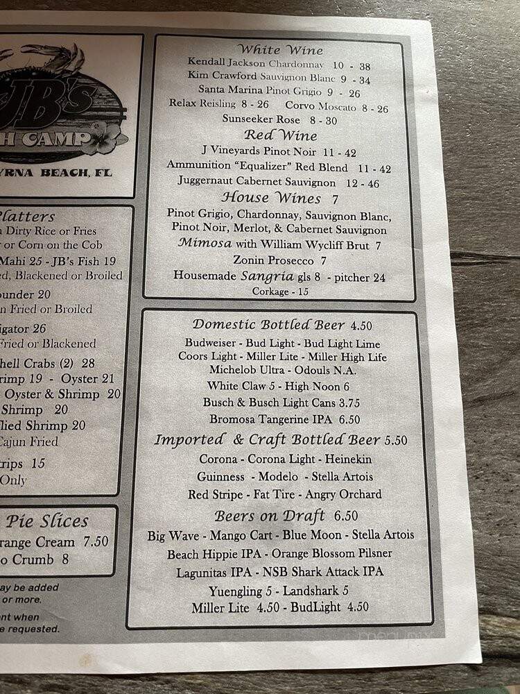 JB's Fish Camp & Seafood Restaurant - New Smyrna Beach, FL menu_pic