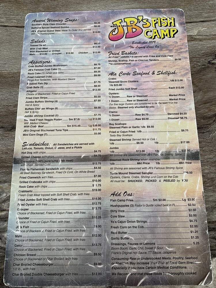 JB's Fish Camp & Seafood Restaurant - New Smyrna Beach, FL menu_pic