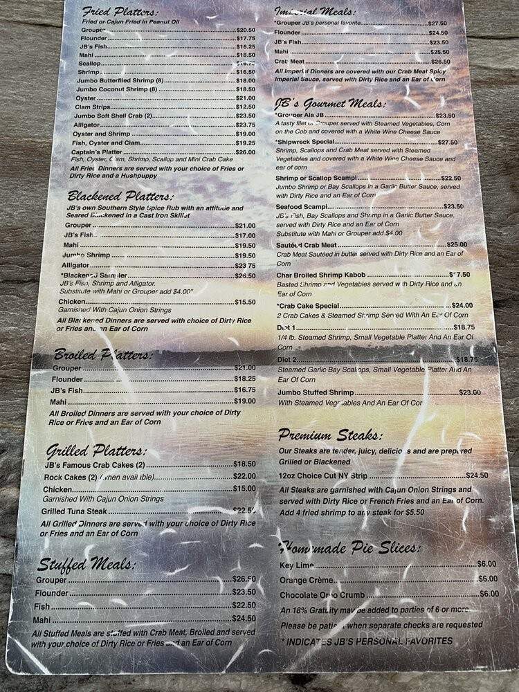 JB's Fish Camp & Seafood Restaurant - New Smyrna Beach, FL menu_pic