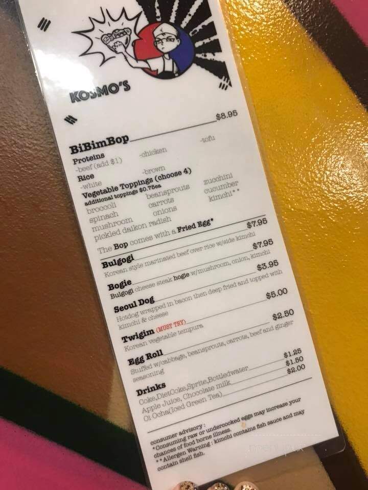 KOSMO's Bop Shop - Ann Arbor, MI menu_pic
