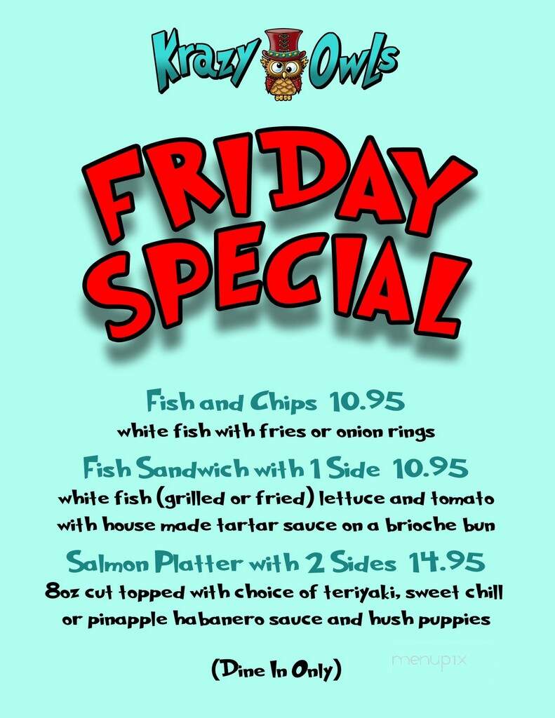 Krazy Owls - Johns Island, SC menu_pic