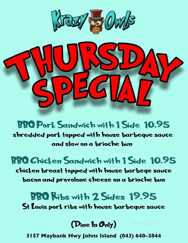 Krazy Owls - Johns Island, SC menu_pic