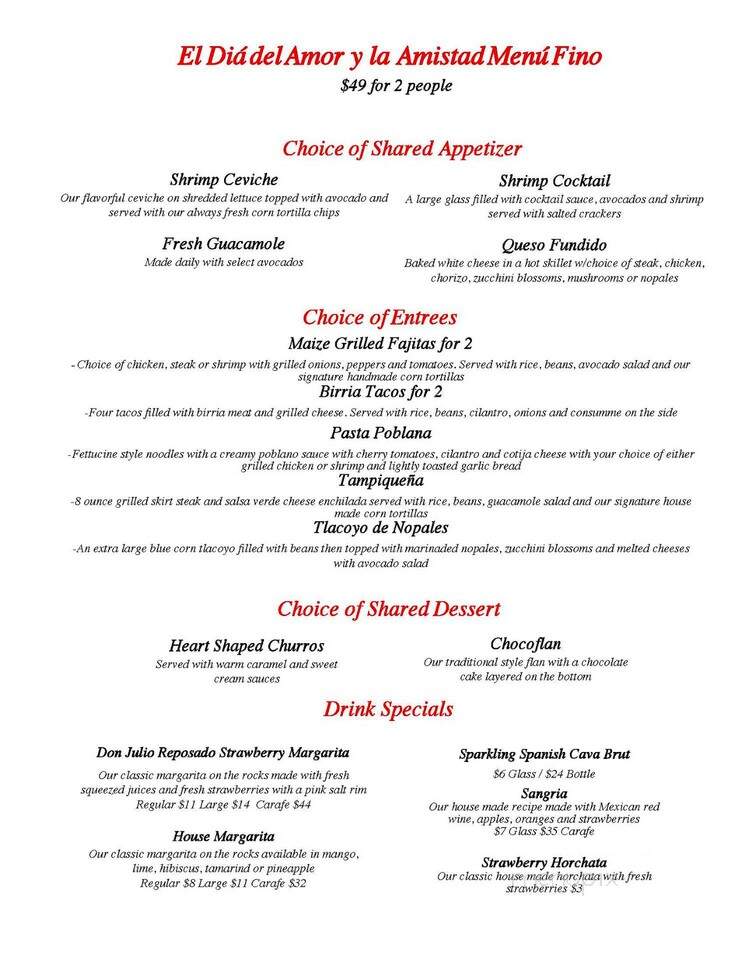 Maize at the Station - Champaign, IL menu_pic