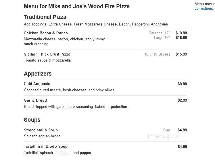 Mike and Joe's Wood Fire Pizza - Hopewell Junction, NY menu_pic