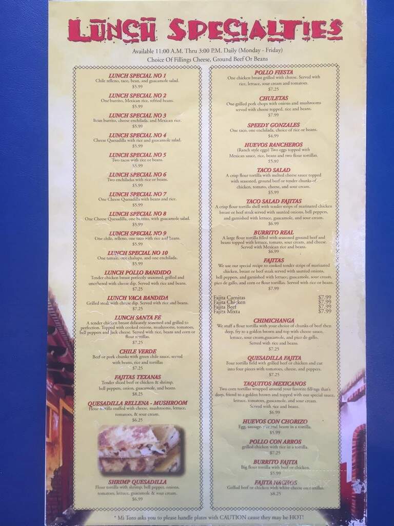 Mi Toro - Morristown, TN menu_pic