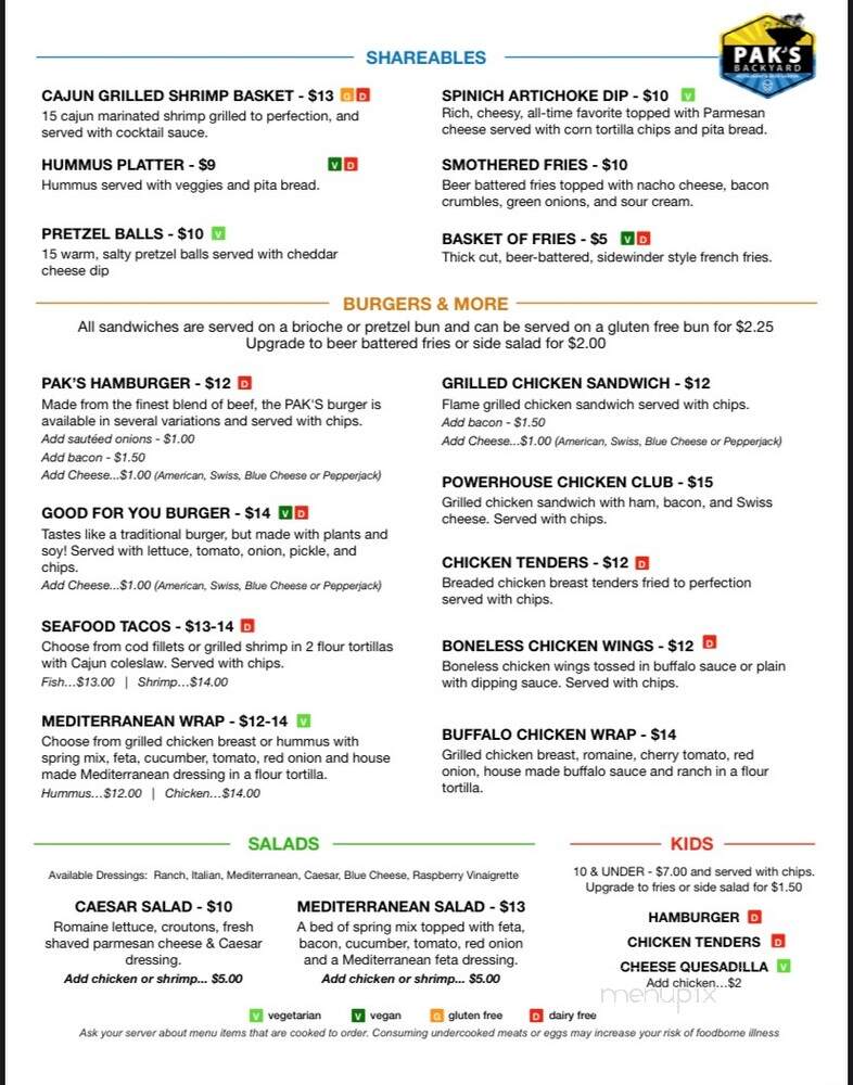 Pak's Backyard - Port Austin, MI menu_pic