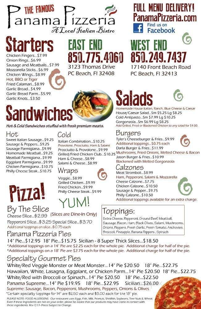 Panama Pizzeria - Panama City Beach, FL menu_pic
