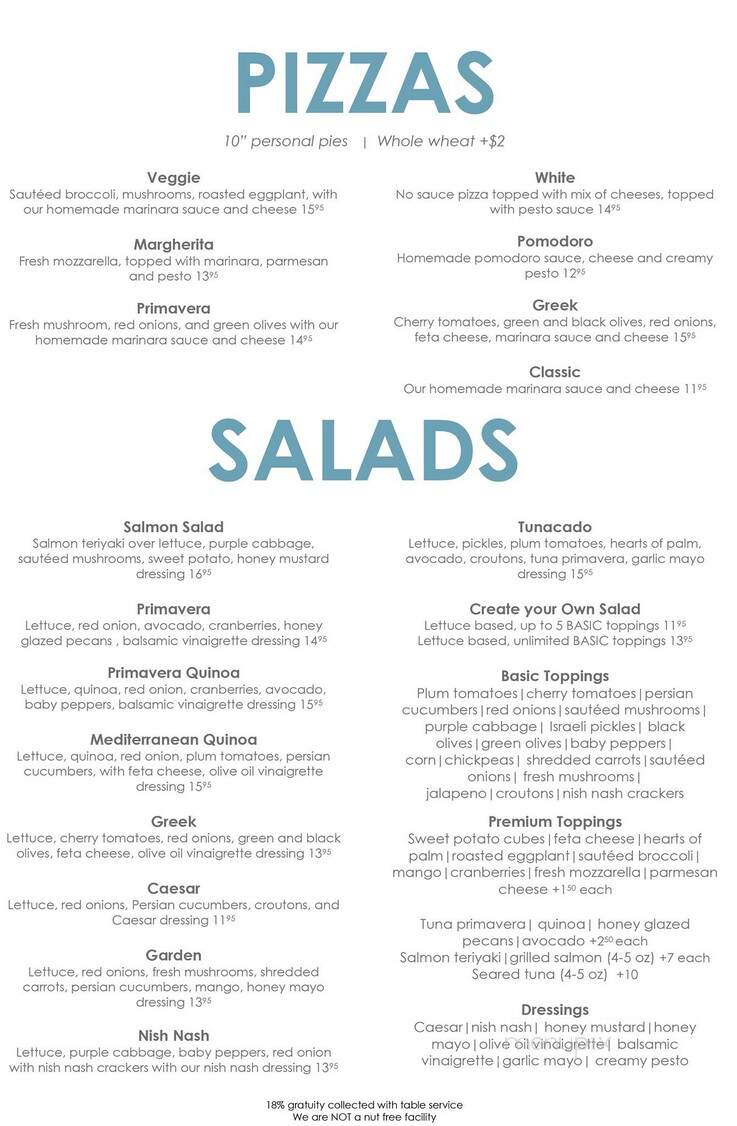 Primavera Cafe and Restaurant - Monsey, NY menu_pic